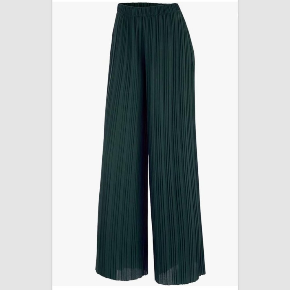 LOCK & LOVE Womens Pleated Wide Leg Palazzo Pants Size S/M - Dark Green NWT